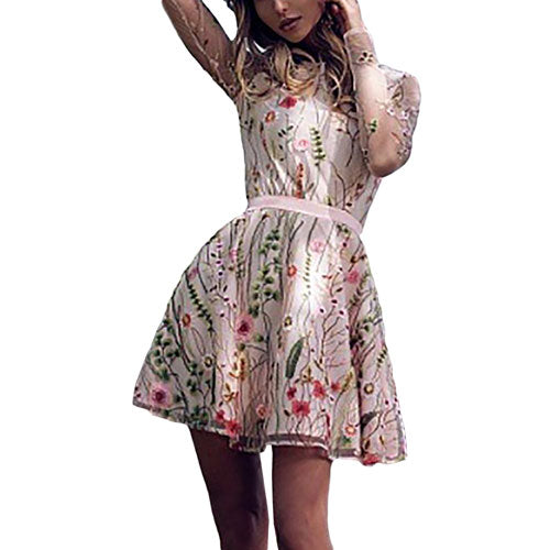 Sexy Women Floral Embroidery Dress Sheer Mesh Summer Boho Mini A-line Dress See-through Black Dress 2018 Vestidos De Festa Sexy Women Floral Embroidery Dress Sheer Mesh Summer Boho Mini A-line Dress See-through Black Dress 2018 Vestidos De Festa