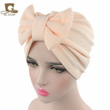 Load image into Gallery viewer, New women luxury bow Turban Hat Stylish Chemo cap detachable bowknot