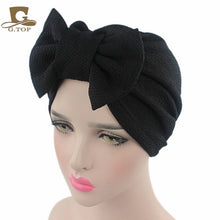 Load image into Gallery viewer, New women luxury bow Turban Hat Stylish Chemo cap detachable bowknot