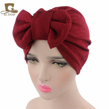 Load image into Gallery viewer, New women luxury bow Turban Hat Stylish Chemo cap detachable bowknot