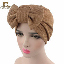 Load image into Gallery viewer, New women luxury bow Turban Hat Stylish Chemo cap detachable bowknot
