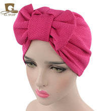 Load image into Gallery viewer, New women luxury bow Turban Hat Stylish Chemo cap detachable bowknot