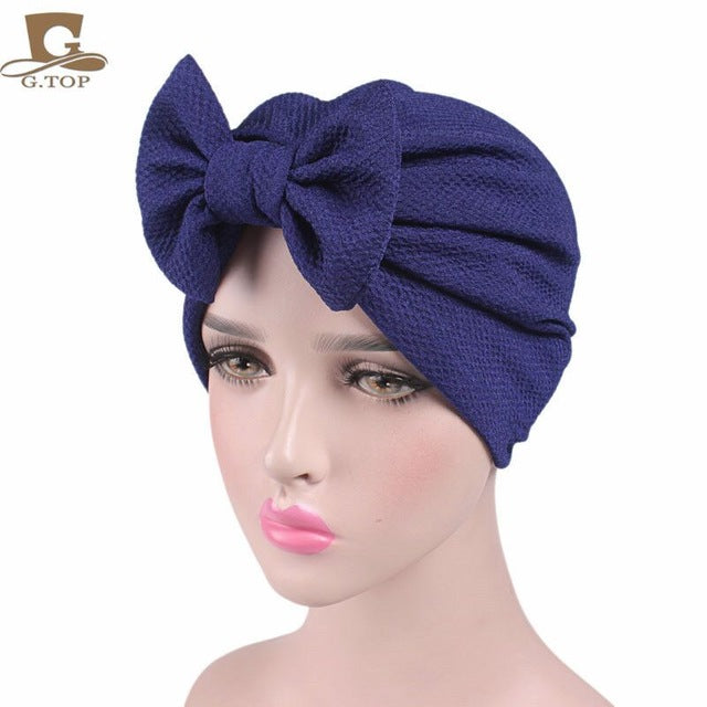 New women luxury bow Turban Hat Stylish Chemo cap detachable bowknot