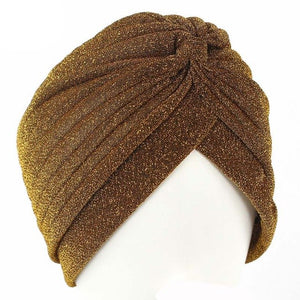 Aproms Women Bling Silver Gold Knot Twist Turban Headbands Cap Autumn Winter Warm Headwear Casual Streetwear Female Indian Hats