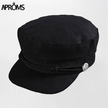 Load image into Gallery viewer, Aproms Black Lace Lined Captain Hat Casual Rope Flat Caps Autumn Winter Cool Girls Festival Beret Hat Women Clothing Accessories