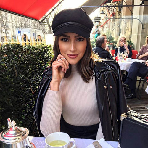 New Arrival Black Lace Embroidery Captain Hat Casual Rope Flat Cap Women Clothing Accessories Autumn Winter Cool Girls Beret Hat