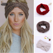 Load image into Gallery viewer, FEITONG 2017 hair accessories Fashion Winter Warm Women Bowtie Crochet Braided Knit Wool Hat Cap Headband For Women Hair Band