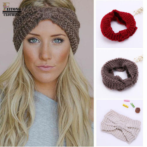 FEITONG 2017 hair accessories Fashion Winter Warm Women Bowtie Crochet Braided Knit Wool Hat Cap Headband For Women Hair Band