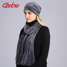 Load image into Gallery viewer, Geebro 2PCS Women&#39;s Beanies Hat and Scarf Winter Casual Warm Velvet Scarf For Women Ladies 100% Polyester Scarves and Hats DQ090