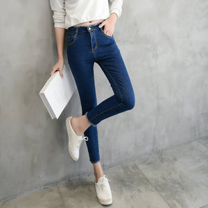 2018 Summer Women Ankle-Length Black Jeans Students High Waist Stretch Skinny Female Tassel Pencil Pants Denim Ladies Trousers
