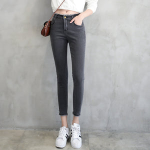 2018 Summer Women Ankle-Length Black Jeans Students High Waist Stretch Skinny Female Tassel Pencil Pants Denim Ladies Trousers