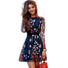 Load image into Gallery viewer, Sexy Women Floral Embroidery Dress Sheer Mesh Summer Boho Mini A-line Dress See-through Black Dress 2018 Vestidos De Festa