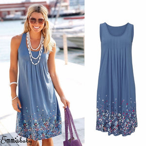 2018 Women Summer Boho Short Dress Loose Evening Party Dresses Plus Size Beach Sundress