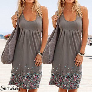 2018 Women Summer Boho Short Dress Loose Evening Party Dresses Plus Size Beach Sundress