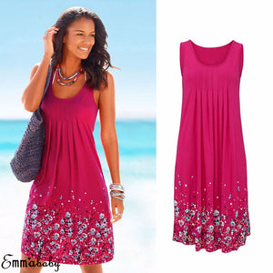 2018 Women Summer Boho Short Dress Loose Evening Party Dresses Plus Size Beach Sundress