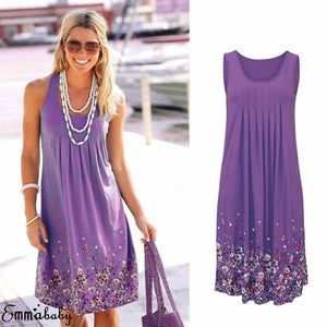 2018 Women Summer Boho Short Dress Loose Evening Party Dresses Plus Size Beach Sundress