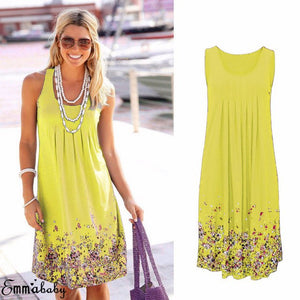2018 Women Summer Boho Short Dress Loose Evening Party Dresses Plus Size Beach Sundress