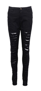 Fashion Women Stretch Faded Ripped Jeans Destroyed Vintage Black White Slim Fit Skinny Denim Jeans Ladies Hole Pencil Pants