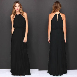 2018 Summer Dress Sleeveless Halter Sexy Pleated Dress Robe Longue Femme Long Slim Dresses Casual Loose Chiffon Dress For Female