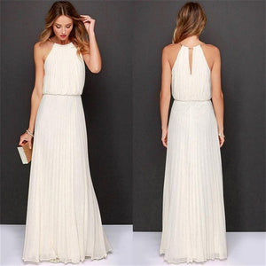 2018 Summer Dress Sleeveless Halter Sexy Pleated Dress Robe Longue Femme Long Slim Dresses Casual Loose Chiffon Dress For Female