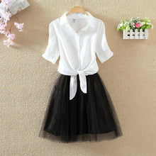 Load image into Gallery viewer, Shirt And Sling Tutu Dress Suit Women 2018 Summer Cute 2 Piece Dress Blue Pink Shirt And White Veil Dresses Plus Size 3XL 4XL