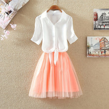 Load image into Gallery viewer, Shirt And Sling Tutu Dress Suit Women 2018 Summer Cute 2 Piece Dress Blue Pink Shirt And White Veil Dresses Plus Size 3XL 4XL