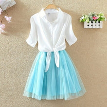 Load image into Gallery viewer, Shirt And Sling Tutu Dress Suit Women 2018 Summer Cute 2 Piece Dress Blue Pink Shirt And White Veil Dresses Plus Size 3XL 4XL