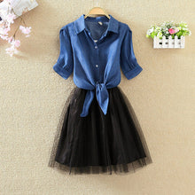 Load image into Gallery viewer, Shirt And Sling Tutu Dress Suit Women 2018 Summer Cute 2 Piece Dress Blue Pink Shirt And White Veil Dresses Plus Size 3XL 4XL