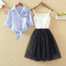 Load image into Gallery viewer, Shirt And Sling Tutu Dress Suit Women 2018 Summer Cute 2 Piece Dress Blue Pink Shirt And White Veil Dresses Plus Size 3XL 4XL