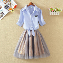 Load image into Gallery viewer, Shirt And Sling Tutu Dress Suit Women 2018 Summer Cute 2 Piece Dress Blue Pink Shirt And White Veil Dresses Plus Size 3XL 4XL
