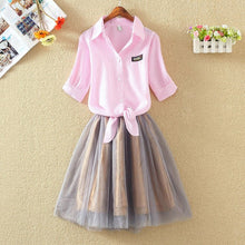 Load image into Gallery viewer, Shirt And Sling Tutu Dress Suit Women 2018 Summer Cute 2 Piece Dress Blue Pink Shirt And White Veil Dresses Plus Size 3XL 4XL