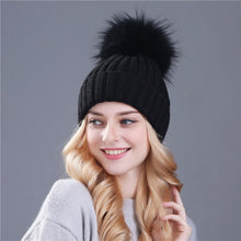 Load image into Gallery viewer, Xthree mink and fox fur ball cap pom poms winter hat for women girl &#39;s hat knitted  beanies cap brand new thick female cap