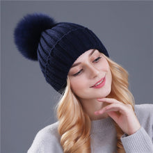 Load image into Gallery viewer, Xthree mink and fox fur ball cap pom poms winter hat for women girl &#39;s hat knitted  beanies cap brand new thick female cap