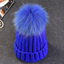 Load image into Gallery viewer, Xthree mink and fox fur ball cap pom poms winter hat for women girl &#39;s hat knitted  beanies cap brand new thick female cap