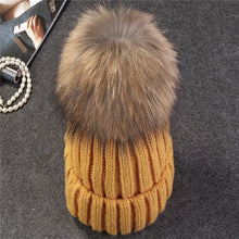 Load image into Gallery viewer, Xthree mink and fox fur ball cap pom poms winter hat for women girl &#39;s hat knitted  beanies cap brand new thick female cap
