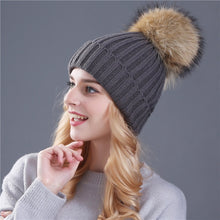 Load image into Gallery viewer, Xthree mink and fox fur ball cap pom poms winter hat for women girl &#39;s hat knitted  beanies cap brand new thick female cap