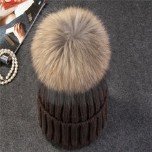 Load image into Gallery viewer, Xthree mink and fox fur ball cap pom poms winter hat for women girl &#39;s hat knitted  beanies cap brand new thick female cap