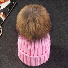 Load image into Gallery viewer, Xthree mink and fox fur ball cap pom poms winter hat for women girl &#39;s hat knitted  beanies cap brand new thick female cap