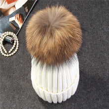Load image into Gallery viewer, Xthree mink and fox fur ball cap pom poms winter hat for women girl &#39;s hat knitted  beanies cap brand new thick female cap