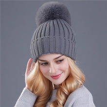 Load image into Gallery viewer, Xthree mink and fox fur ball cap pom poms winter hat for women girl &#39;s hat knitted  beanies cap brand new thick female cap