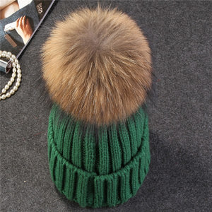 Xthree mink and fox fur ball cap pom poms winter hat for women girl 's hat knitted  beanies cap brand new thick female cap