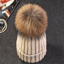 Load image into Gallery viewer, Xthree mink and fox fur ball cap pom poms winter hat for women girl &#39;s hat knitted  beanies cap brand new thick female cap