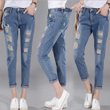 Load image into Gallery viewer, WICCON Ripped Elastic Waist Women Jeans Casual High Waist Hole Streetwear Denim Pants Femme Boyfriend Jeans Women distressed