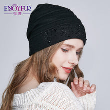 Load image into Gallery viewer, ENJOYFUR Winter Hats for Women Warm Wool Beanies Hat 2018 New Fashion Double Lining Caps With Rhinestones