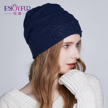 Load image into Gallery viewer, ENJOYFUR Winter Hats for Women Warm Wool Beanies Hat 2018 New Fashion Double Lining Caps With Rhinestones