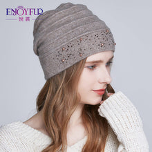 Load image into Gallery viewer, ENJOYFUR Winter Hats for Women Warm Wool Beanies Hat 2018 New Fashion Double Lining Caps With Rhinestones