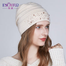 Load image into Gallery viewer, ENJOYFUR Winter Hats for Women Warm Wool Beanies Hat 2018 New Fashion Double Lining Caps With Rhinestones
