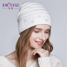 Load image into Gallery viewer, ENJOYFUR Winter Hats for Women Warm Wool Beanies Hat 2018 New Fashion Double Lining Caps With Rhinestones