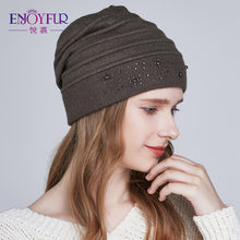 Load image into Gallery viewer, ENJOYFUR Winter Hats for Women Warm Wool Beanies Hat 2018 New Fashion Double Lining Caps With Rhinestones