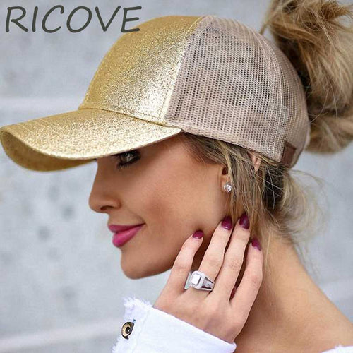 CC Glitter Ponytail Baseball Cap Dad Hat Snapback Messy Bun Trucker Hats Women Summer Casual Sun Sports Hip Hop Caps Adjustable